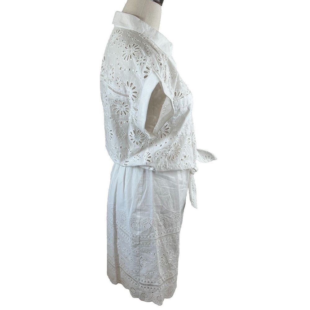 Veronica Beard Bettina White Eyelet Minidress Short Sleeve Button Dress Sz 2 - Picture 8 of 10